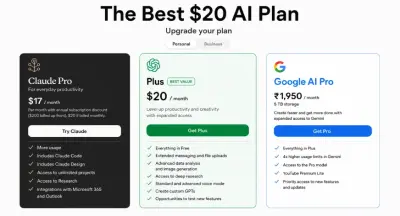 Vergelijking van AI-plannen: ChatGPT Plus, Claude Pro en Gemini Pro